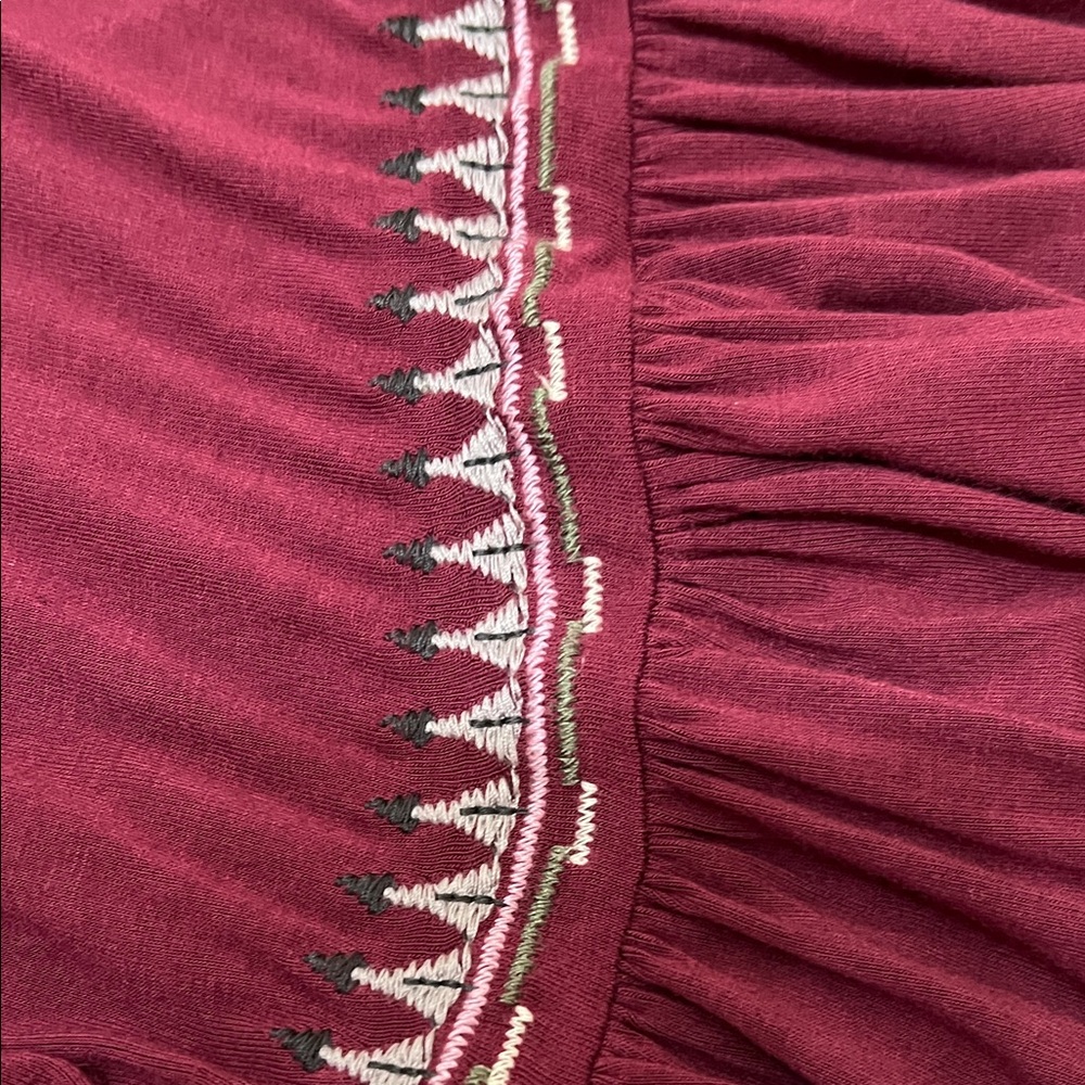 Women’s XL Hannah Burgundy Blouse with Embroidered Detail Bell Sleeve Curved Hem - Picture 7 of 9